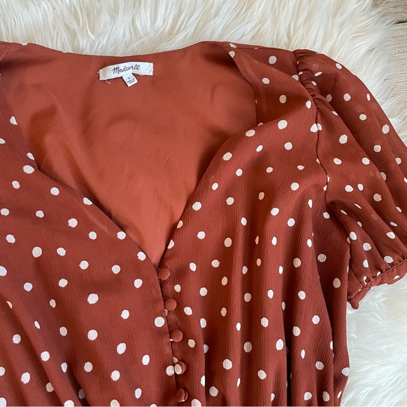 Madewell Smocked-Waist Mini Dress in Inkspot Dots | Size Small - Picture 4 of 7